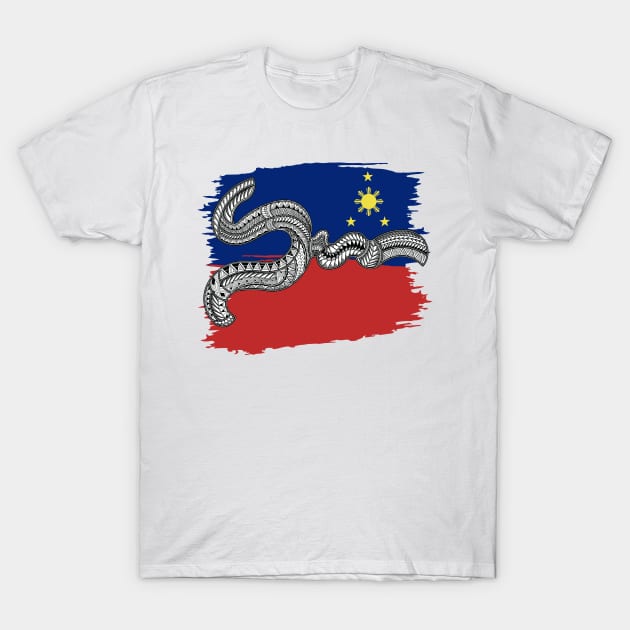 Philippine Flag Tribal line Art / Baybayin word NGA T-Shirt by Pirma Pinas